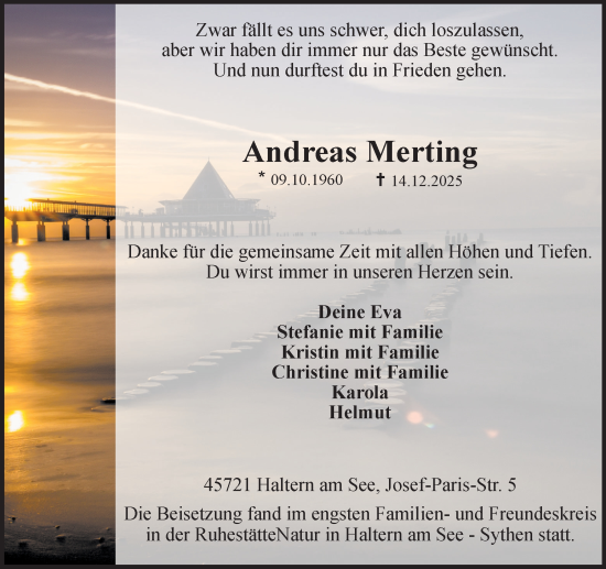 Traueranzeige von Andreas Merting von Ruhr Nachrichten und Halterner Zeitung