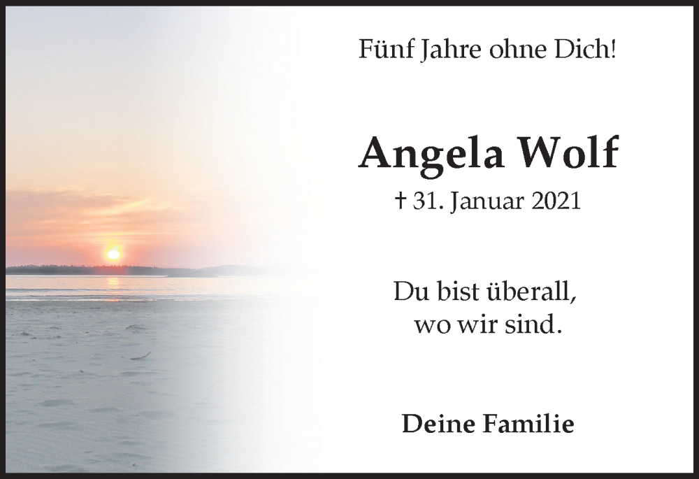  Traueranzeige für Angela Wolf vom 31.01.2026 aus Trauer Vest