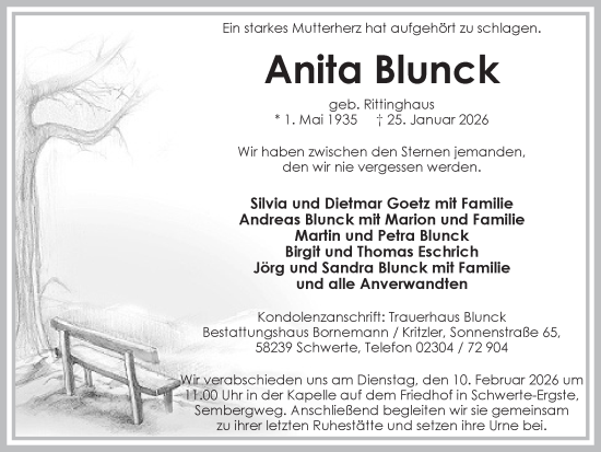 Traueranzeige von Anita Blunck von Ruhr Nachrichten
