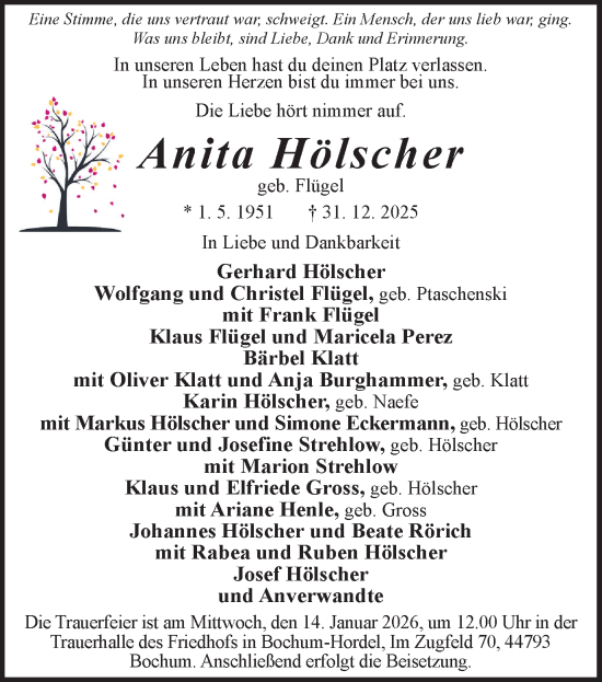 Traueranzeige von Anita Hölscher von Münsterland Zeitung