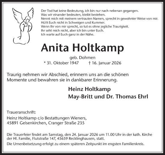 Traueranzeige von Anita Holtkamp von Trauer Vest