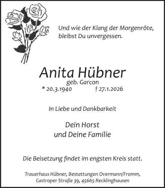 Traueranzeige von Anita Hübner von Trauer Vest