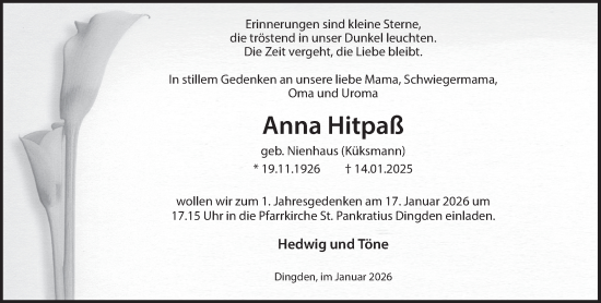 Traueranzeige von Anna Hitpaß 