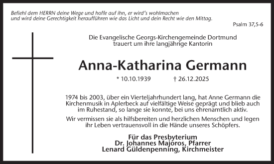 Traueranzeige von Anna-Katharina Germann von Ruhr Nachrichten