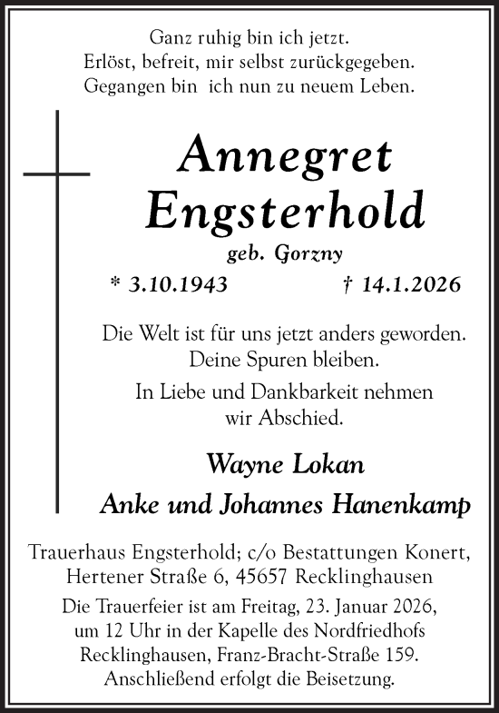 Traueranzeige von Annegret Engsterhold von Trauer Vest