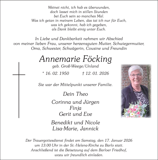 Traueranzeige von Annemarie Föcking 