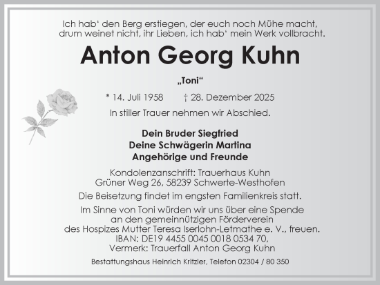 Traueranzeige von Anton Georg Kuhn von Ruhr Nachrichten