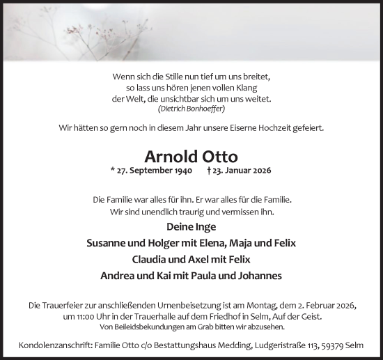 Traueranzeige von Arnold Otto von Ruhr Nachrichten