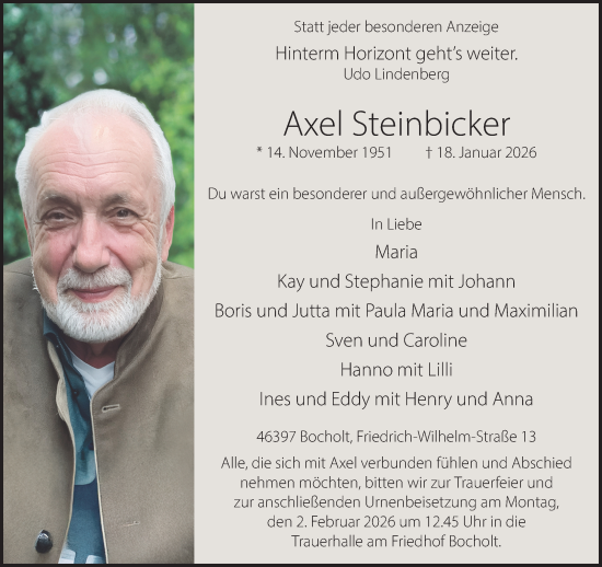 Traueranzeige von Axel Steinbicker 