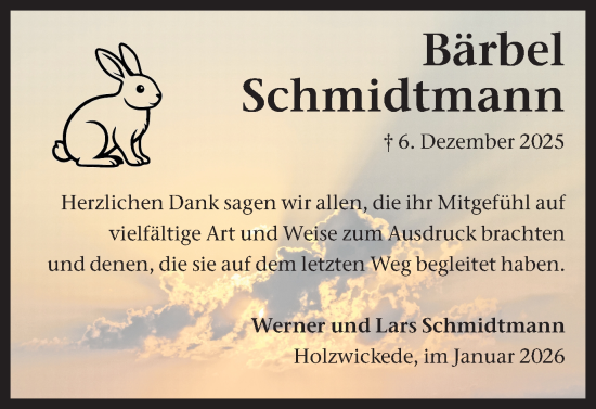 Traueranzeige von Bärbel Schmidtmann von Hellweger Anzeiger