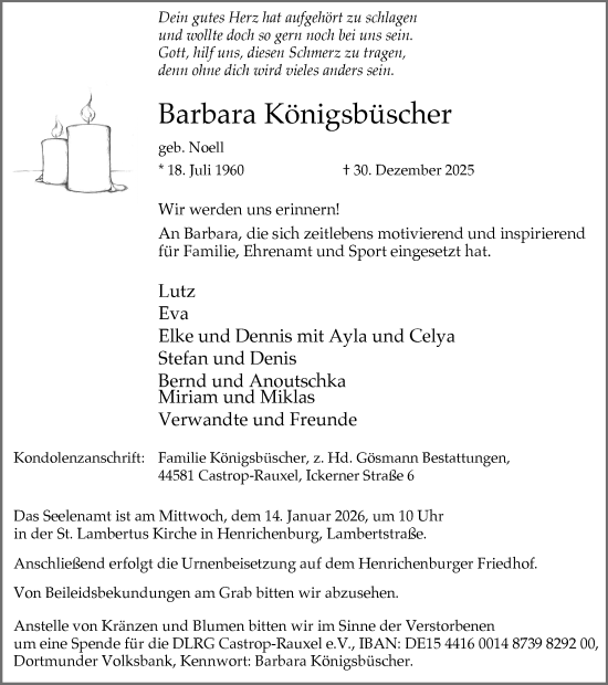 Traueranzeige von Barbara Königsbüscher von Ruhr Nachrichten