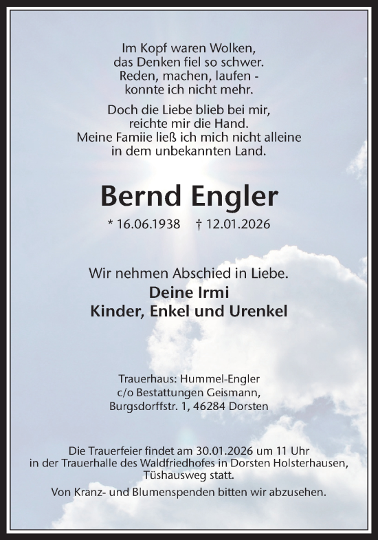 Traueranzeige von Bernd Engler von Trauer Vest