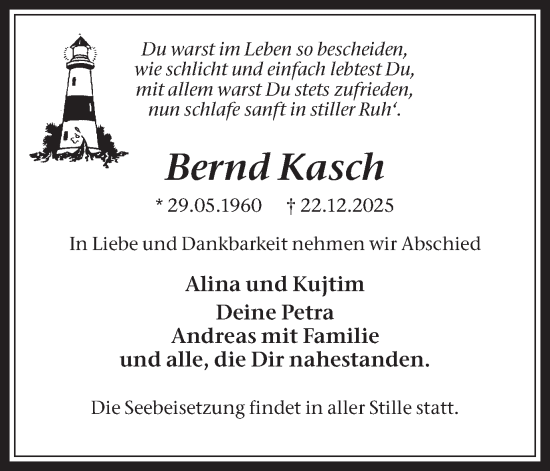 Traueranzeige von Bernd Kasch von Trauer Vest