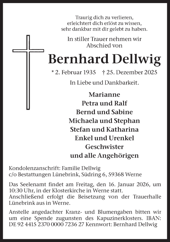 Traueranzeige von Bernhard Dellwig von Ruhr Nachrichten