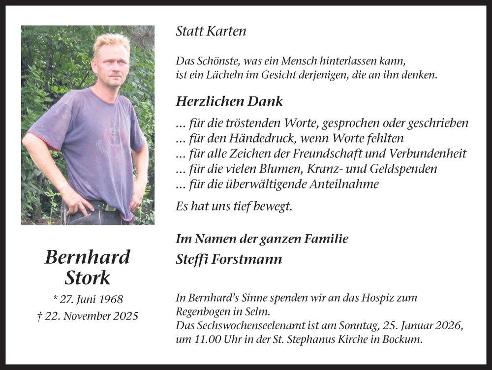  Traueranzeige für Bernhard Stork vom 17.01.2026 aus Ruhr Nachrichten