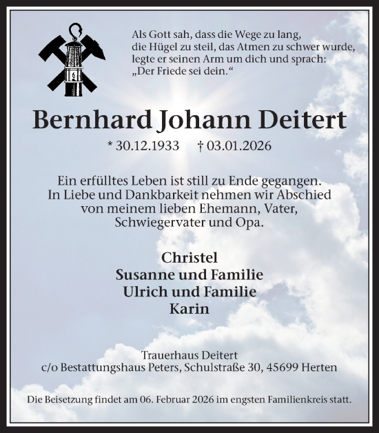 Traueranzeige von Bernhard Johann Deitert von Trauer Vest
