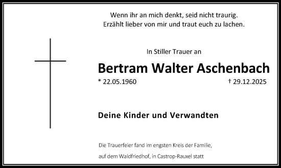 Traueranzeige von Bertram Walter Aschenbach von Stadtanzeiger Castrop-Rauxel