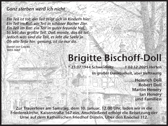 Traueranzeige von Brigitte Bischoff-Doll von Trauer Vest