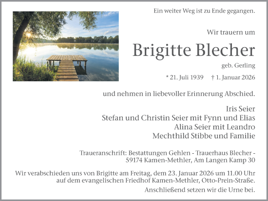 Traueranzeige von Brigitte Blecher von Hellweger Anzeiger