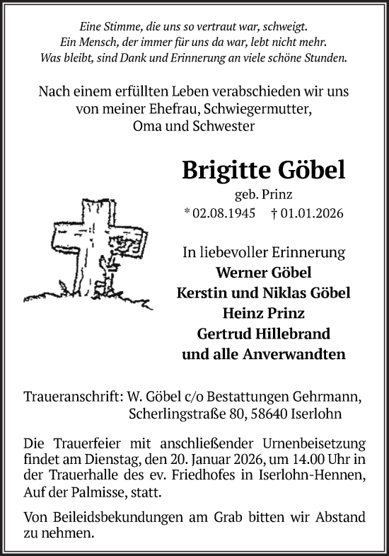 Traueranzeige von Brigitte Göbel von Ruhr Nachrichten