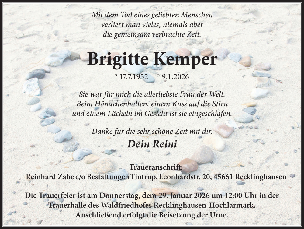 Traueranzeige für Brigitte Kemper vom 28.01.2026 aus Trauer Vest