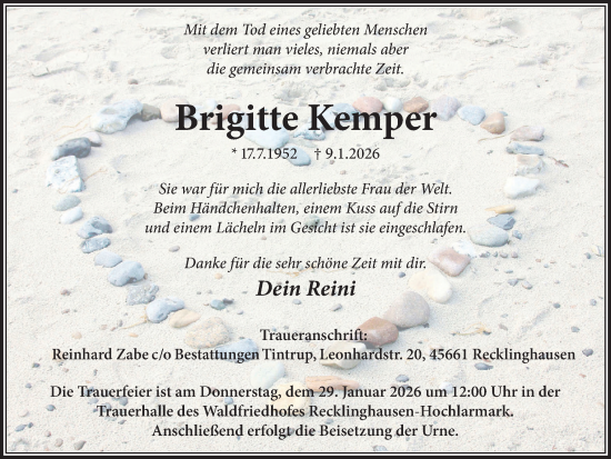 Traueranzeige von Brigitte Kemper von Trauer Vest