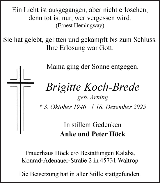 Traueranzeige von Brigitte Koch-Brede von Trauer Vest