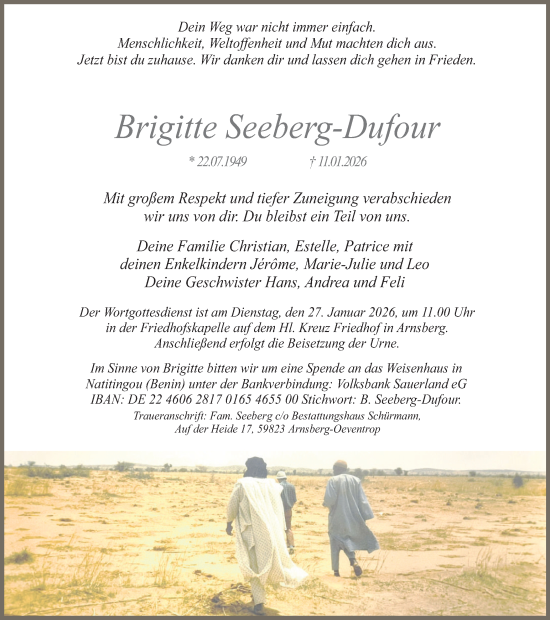 Traueranzeige von Brigitte Seeberg-Dufour von Trauer Vest