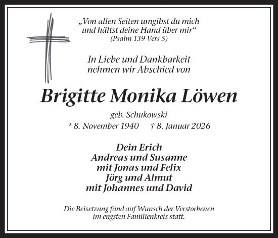 Traueranzeige von Brigitte Monika Löwen von Trauer Vest