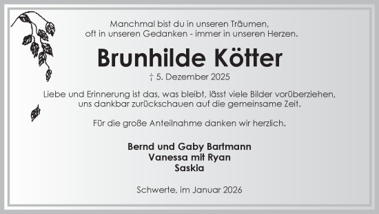 Traueranzeige von Brunhilde Kötter von Ruhr Nachrichten
