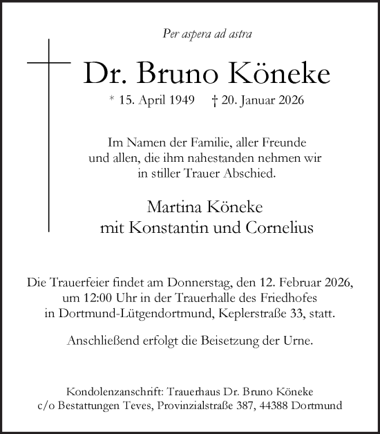 Traueranzeige von Bruno Köneke von Ruhr Nachrichten