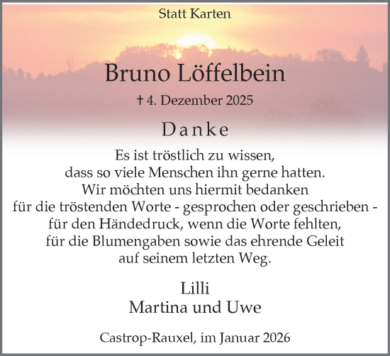 Traueranzeige von Bruno Löffelbein von Stadtanzeiger Castrop-Rauxel