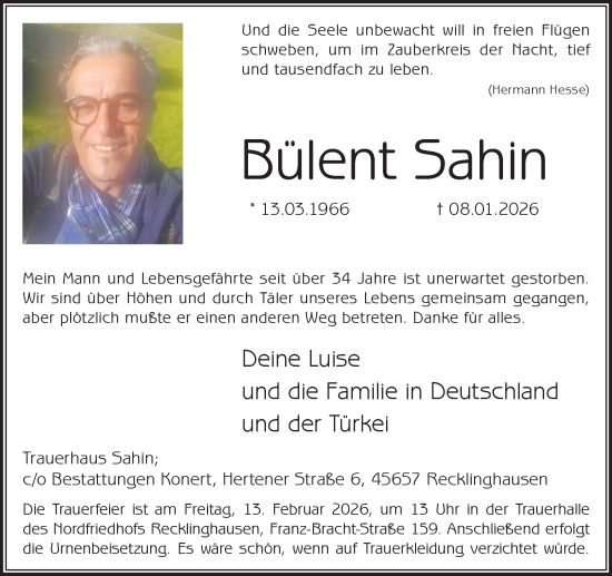 Traueranzeige von Bülent Sahin von Trauer Vest