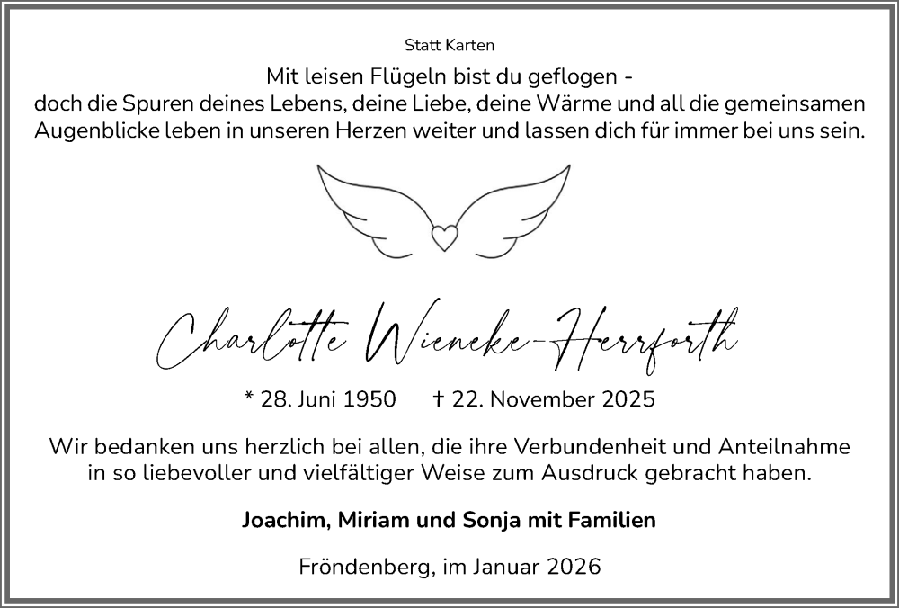  Traueranzeige für Charlotte Wieneke-Herrforth vom 07.01.2026 aus Hellweger Anzeiger