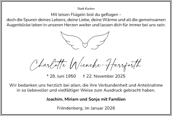 Traueranzeige von Charlotte Wieneke-Herrforth von Hellweger Anzeiger