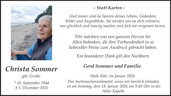 Traueranzeige von Christa Sommer von Münsterland Zeitung