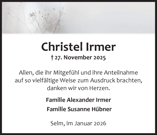 Traueranzeige von Christel Irmer von Ruhr Nachrichten