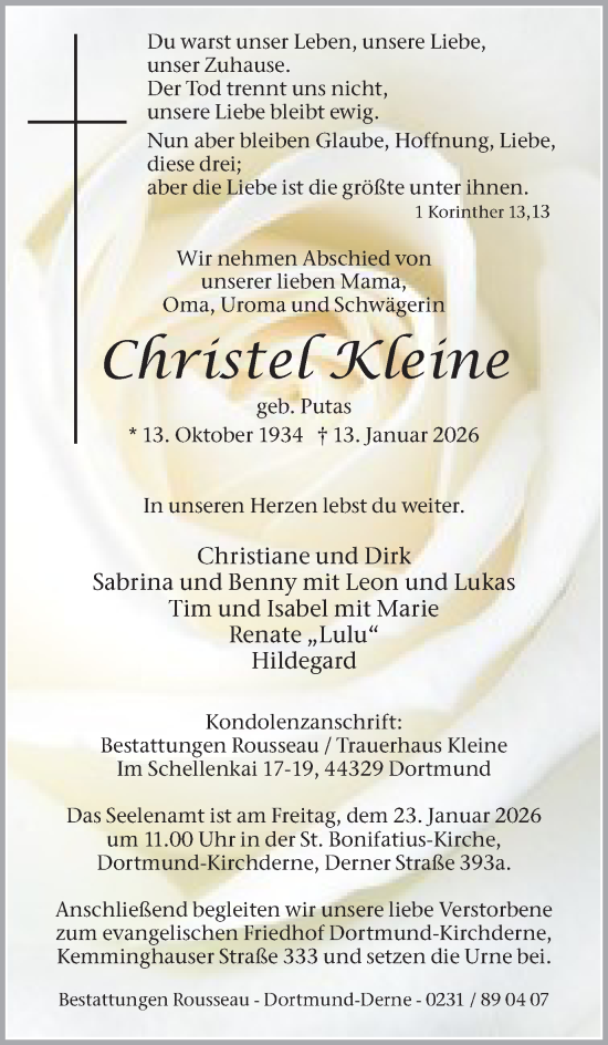 Traueranzeige von Christel Kleine von Ruhr Nachrichten