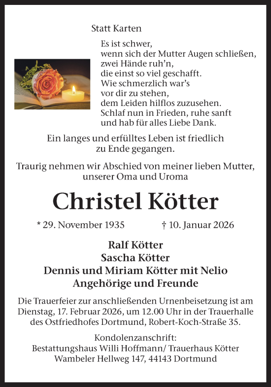 Traueranzeige von Christel Kötter von Ruhr Nachrichten