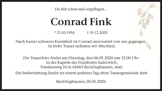 Traueranzeige von Conrad Fink von Trauer Vest