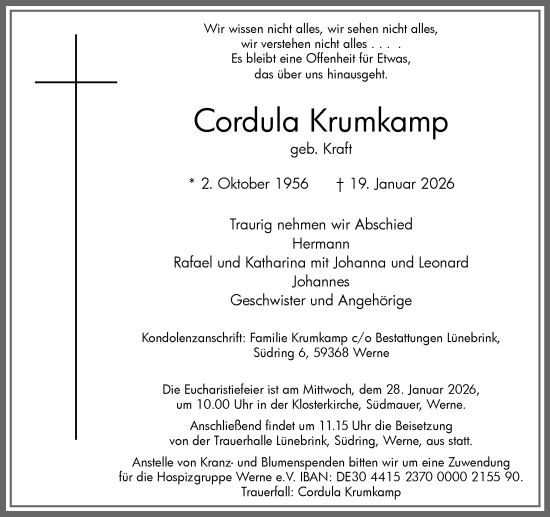 Traueranzeige von Cordula Krumkamp von Ruhr Nachrichten