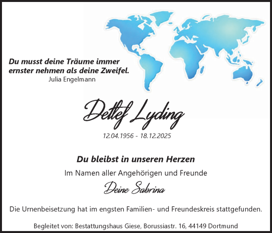Traueranzeige von Detlef Lyding von Ruhr Nachrichten