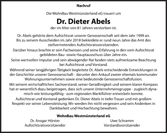 Traueranzeige von Dieter Abels 