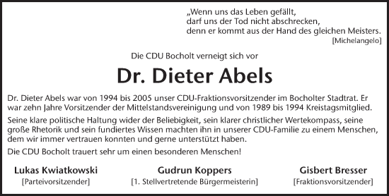 Traueranzeige von Dieter Abels 