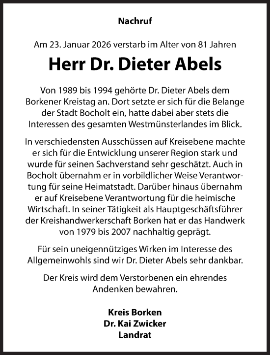 Traueranzeige von Dieter Abels 