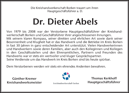 Traueranzeige von Dieter Abels 