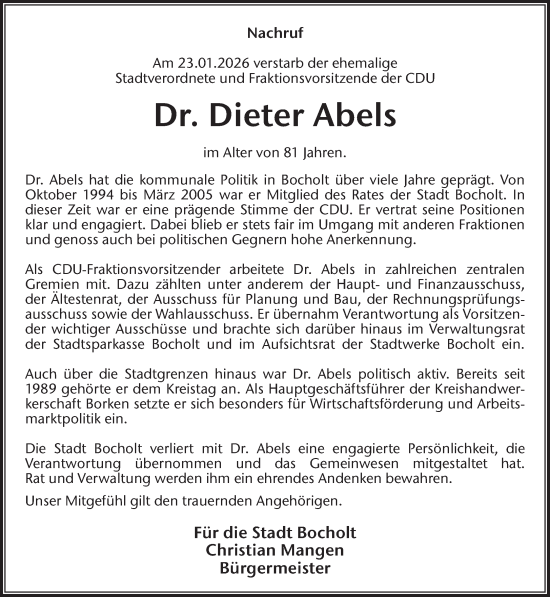 Traueranzeige von Dieter Abels 