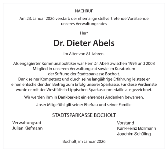 Traueranzeige von Dieter Abels 