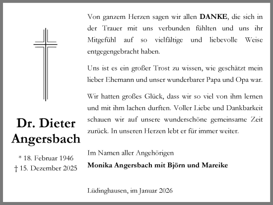 Traueranzeige von Dieter Angersbach von Ruhr Nachrichten