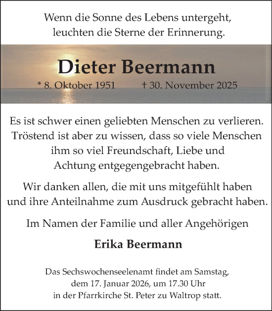 Traueranzeige von Dieter Beermann von Trauer Vest
